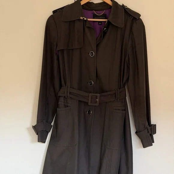 Banana Republic Charcoal Trench Coat with Purple Lining Large - Picture 2 of 3